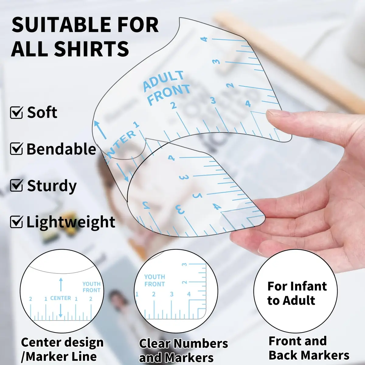tietoc 9pcs T-Shirt Alignment Ruler Set with Measuring Tape | Center Designs for Vinyl & Heat Press - view 2