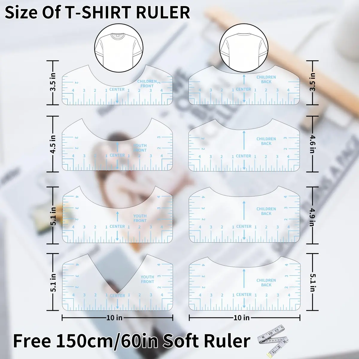 tietoc 9pcs T-Shirt Alignment Ruler Set with Measuring Tape | Center Designs for Vinyl & Heat Press - view 3