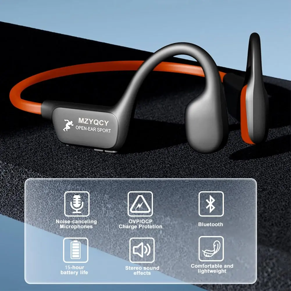 MZYQCY Open-Ear Wireless Earbuds Bluetooth 5.4 Headset with Mic, 15 Hours Playtime, IPX6 Waterproof, 29g Lightweight Orange - view 2