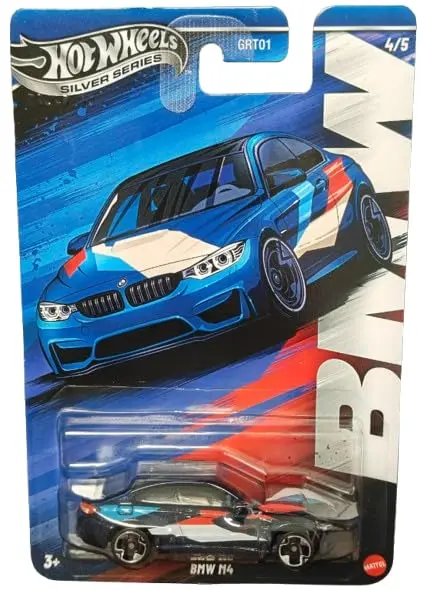 Mattel Silver Series BMW M4 1:64 Scale Diecast Car | European Collectible in Dark Blue - view 2