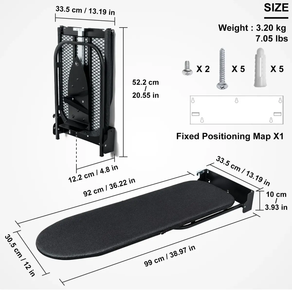 Duwee 12"×36" Wall Mounted Ironing Board with Iron Holder | Space-Saving Foldable Design - view 2