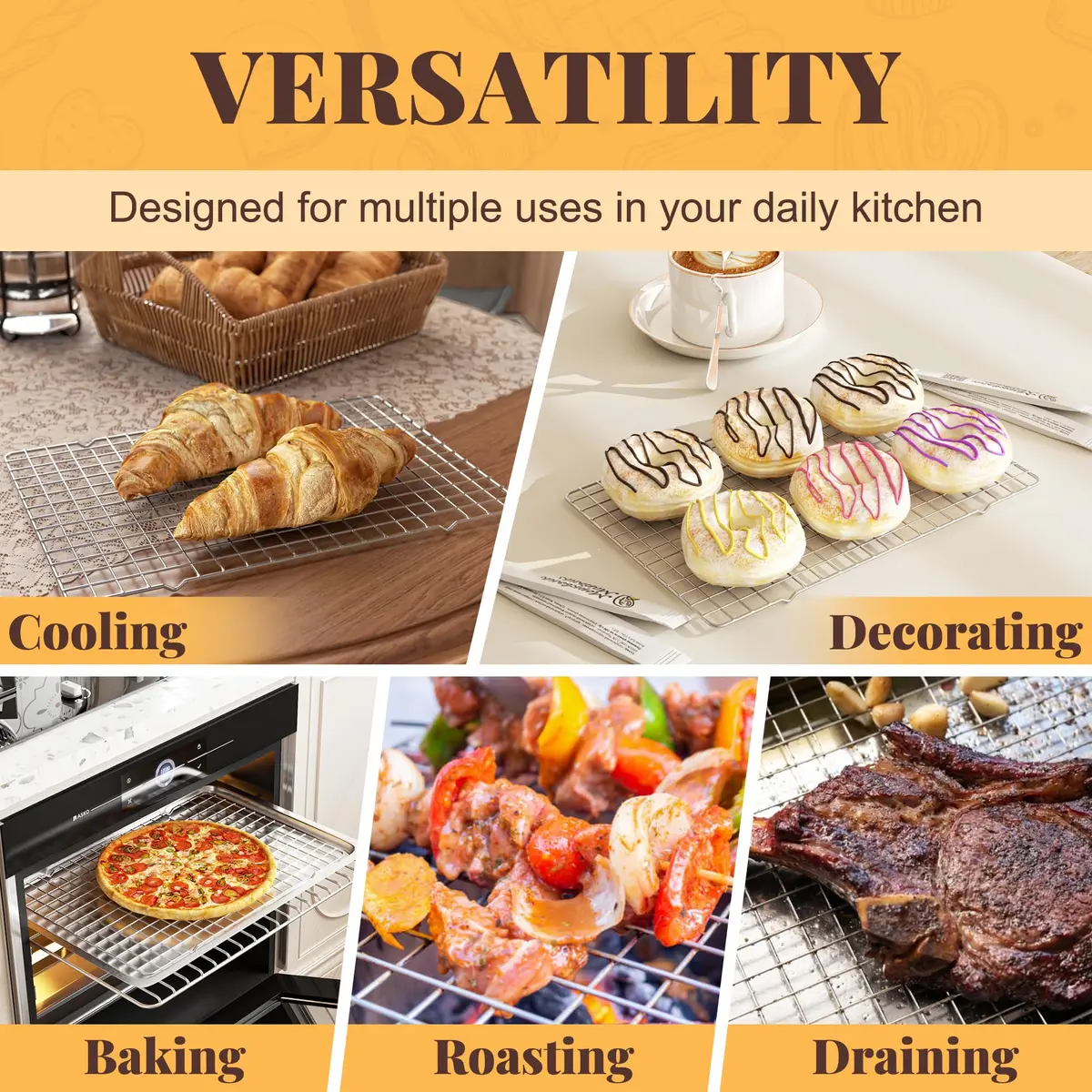 LIEMAND 2 PCS Grid Wire Baking Cooling Racks 10" x 15" | Heavy-Duty Stainless Steel for Oven & Dishwasher Safe - view 6