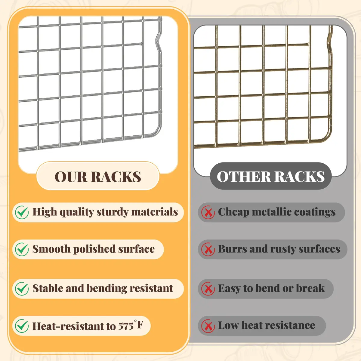 LIEMAND 2 PCS Grid Wire Baking Cooling Racks 10" x 15" | Heavy-Duty Stainless Steel for Oven & Dishwasher Safe - view 7