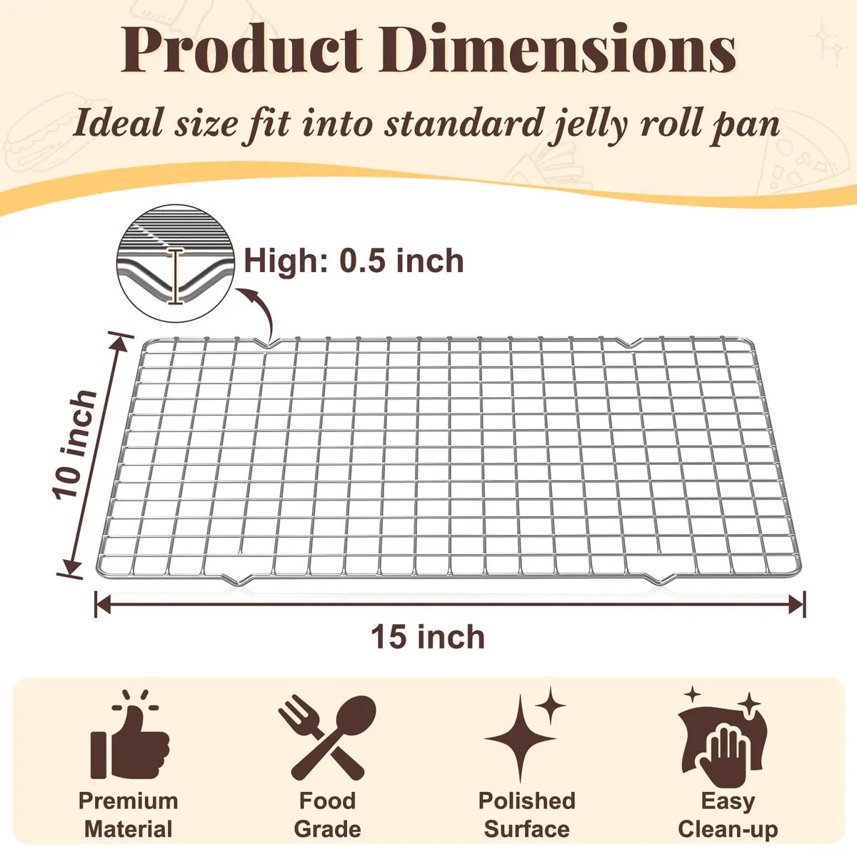 LIEMAND 2 PCS Grid Wire Baking Cooling Racks 10" x 15" | Heavy-Duty Stainless Steel for Oven & Dishwasher Safe - view 2