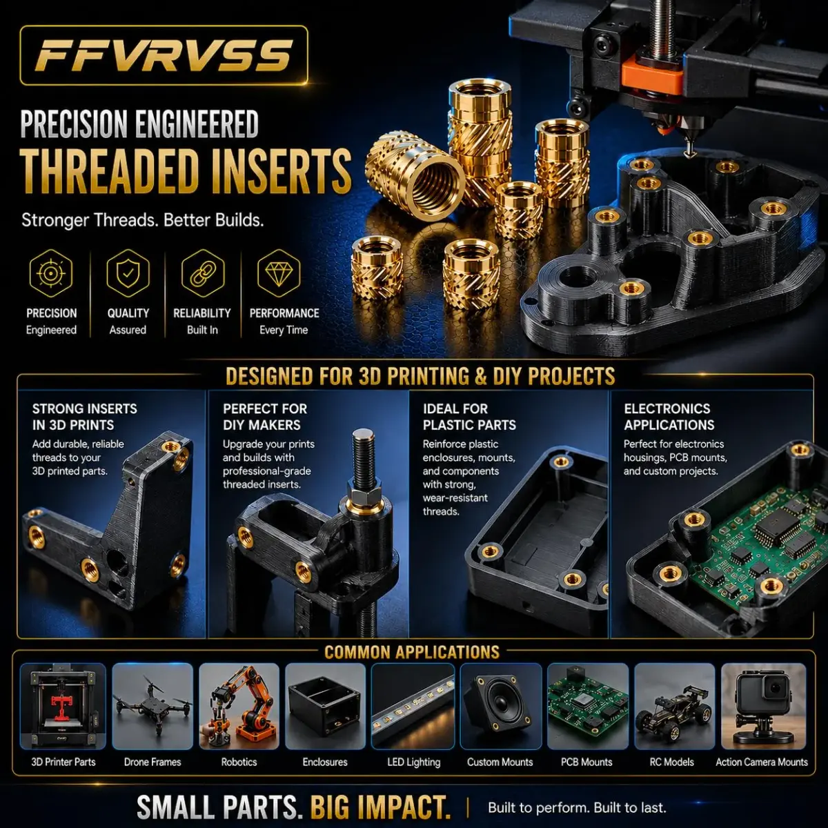 FFVRVSS Brass Threaded Inserts Kit M2-M5 (320+6 pcs) | Heat Set for 3D Printing & Plastics - view 4