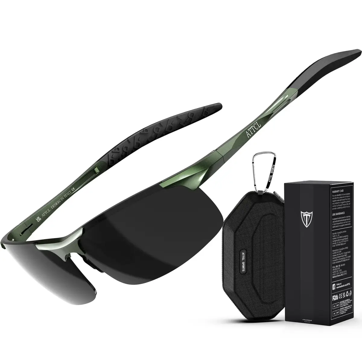 ATTCL Polarized Sunglasses Men 2026-Military-Green-Grey Non-Mirrored Wrap Around Lightweight Metal Sun Glasses - main product image