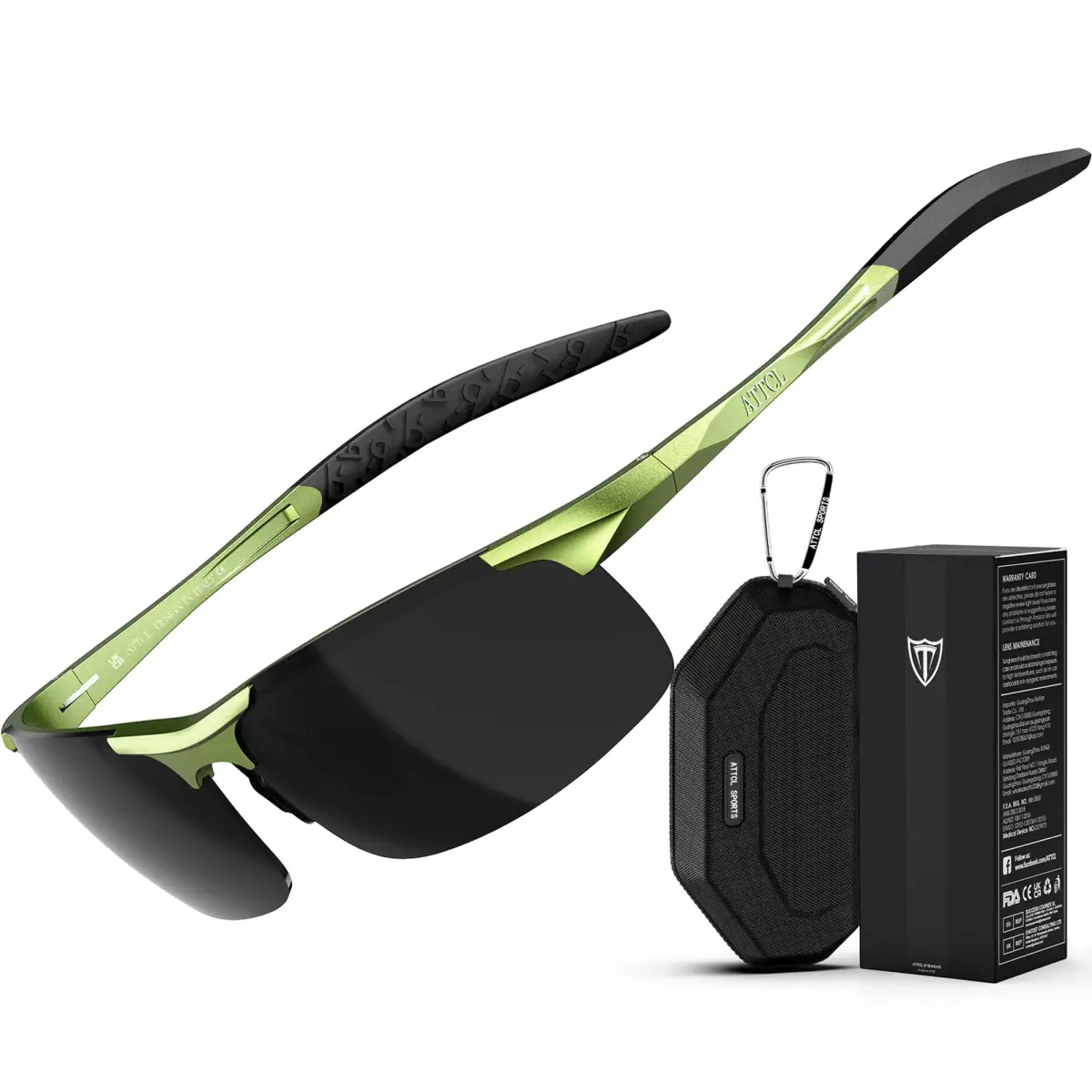 ATTCL Polarized Sports Sunglasses for Men: Fruit Green & Grey, Not Mirrored, UV Protection, 64mm Lens - main product image