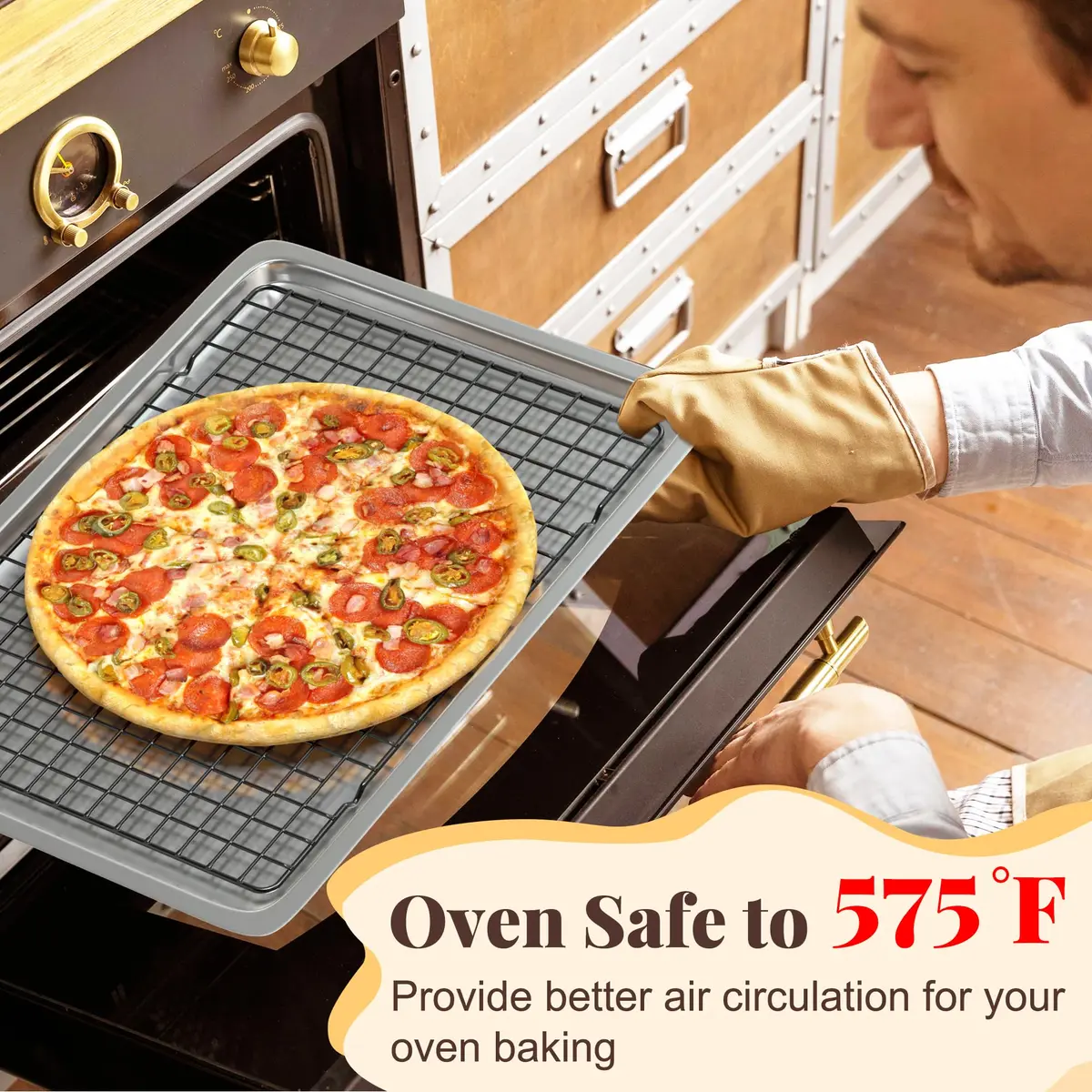 LIEMAND Black 2 PCS 25cm x 38cm (10" x 15") Grid Wire Baking Cooling Racks | Oven Safe & Dishwasher Safe - view 5