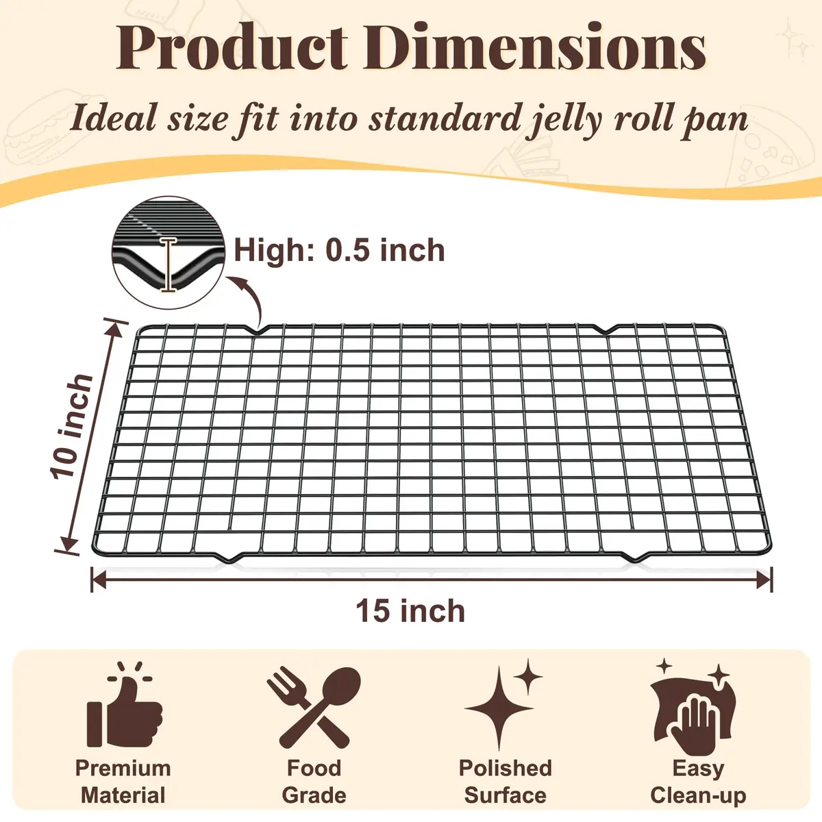 LIEMAND Black 2 PCS 25cm x 38cm (10" x 15") Grid Wire Baking Cooling Racks | Oven Safe & Dishwasher Safe - view 2