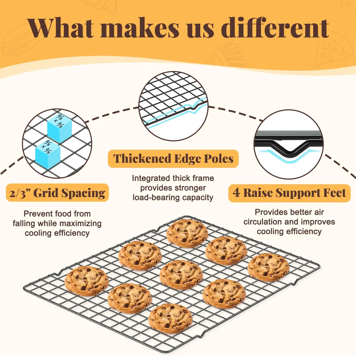 LIEMAND Black 2 PCS 25cm x 38cm (10" x 15") Grid Wire Baking Cooling Racks | Oven Safe & Dishwasher Safe - view 3