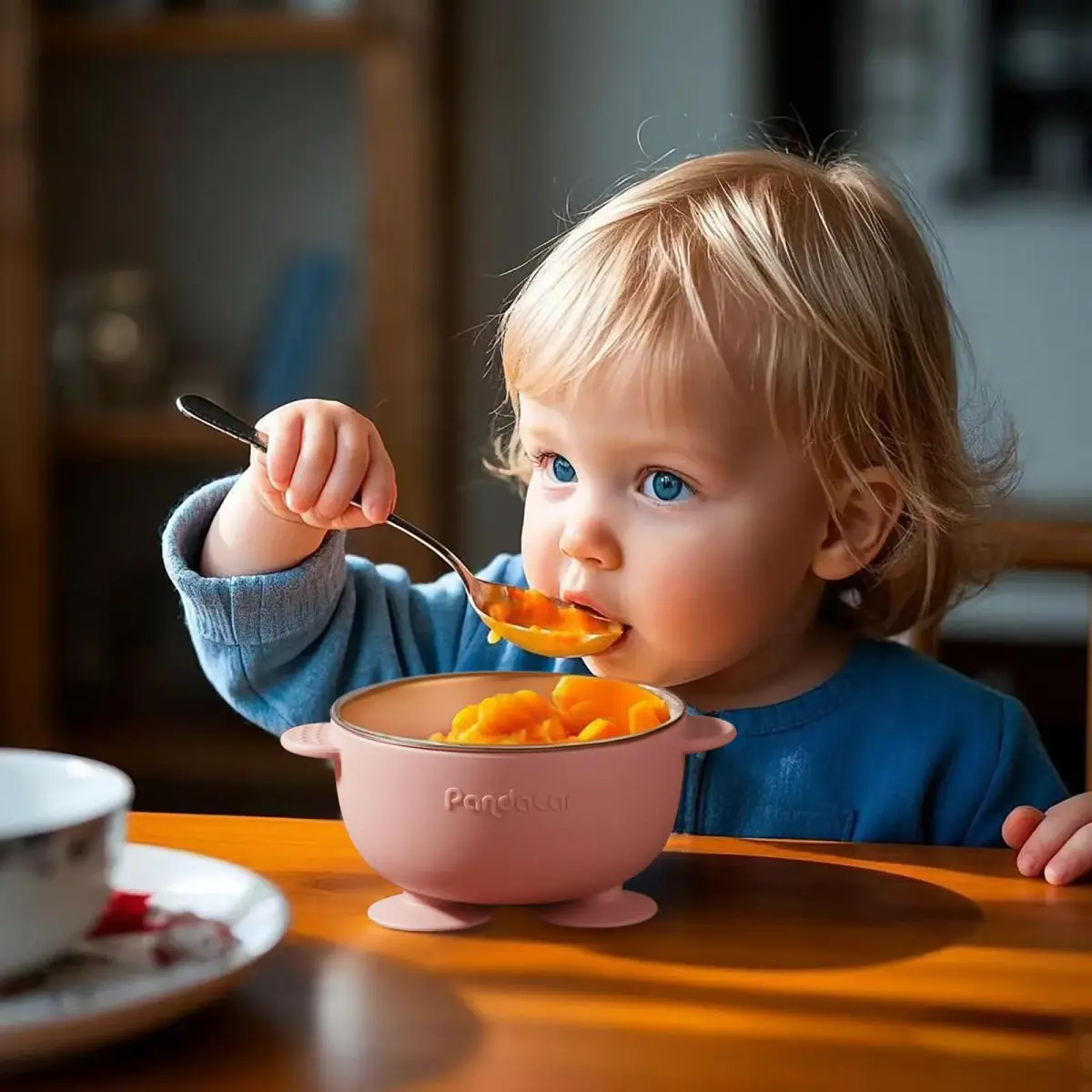 PandaEar 3 Pack Stainless Steel Suction Baby Bowls & 3 Spoons | BPA-Free Toddler Feeding Set (Pink White) - view 6
