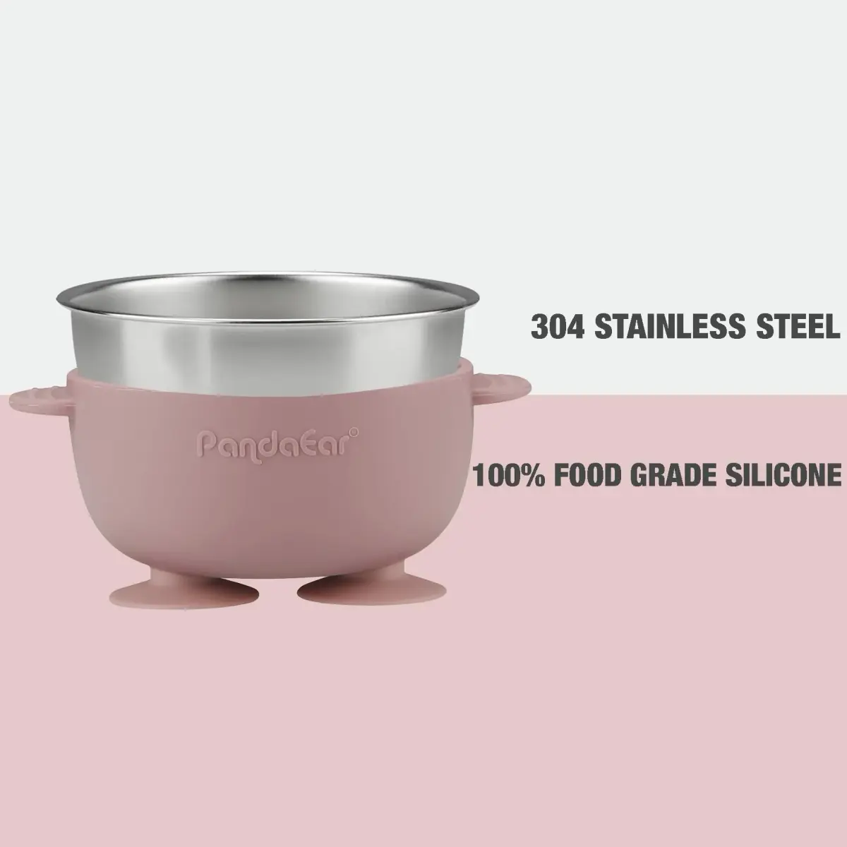 PandaEar 3 Pack Stainless Steel Suction Baby Bowls & 3 Spoons | BPA-Free Toddler Feeding Set (Pink White) - view 3