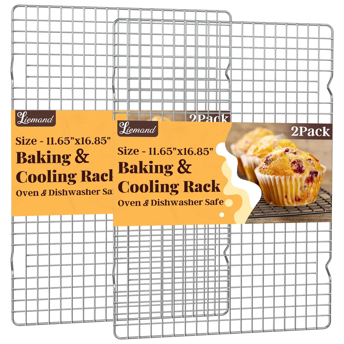 LIEMAND 2 PCS Grid Wire Baking Cooling Racks 42.7cm x 29.8cm (16.85" x 11.65") | Oven Safe Stainless Steel Cooling Trays - main product image