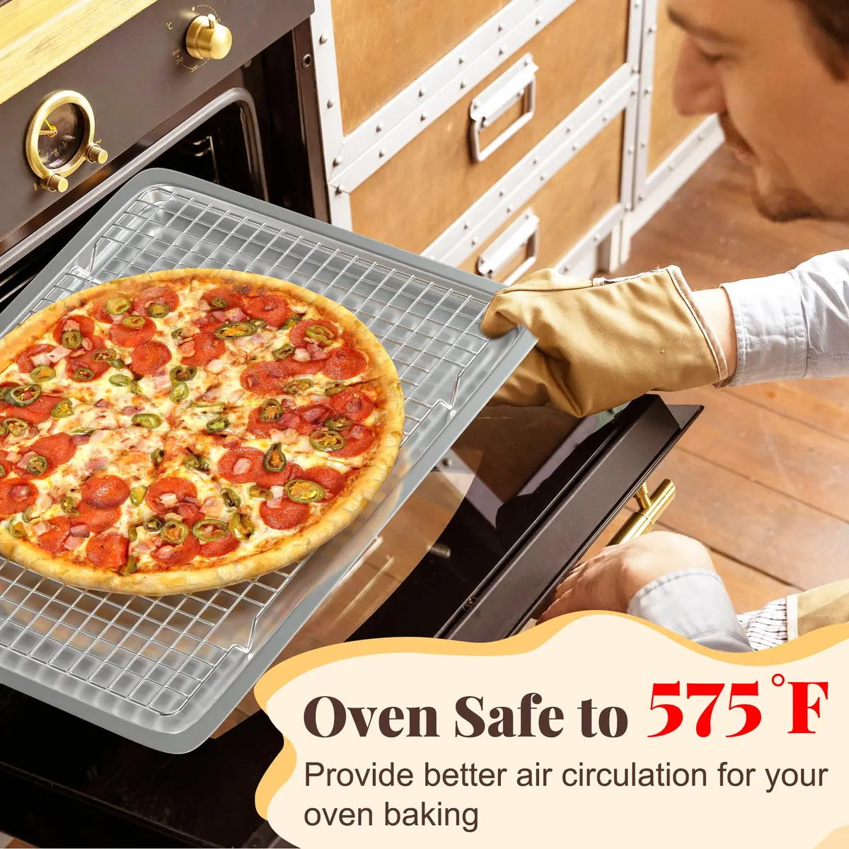 LIEMAND 2 PCS Grid Wire Baking Cooling Racks 42.7cm x 29.8cm (16.85" x 11.65") | Oven Safe Stainless Steel Cooling Trays - view 5