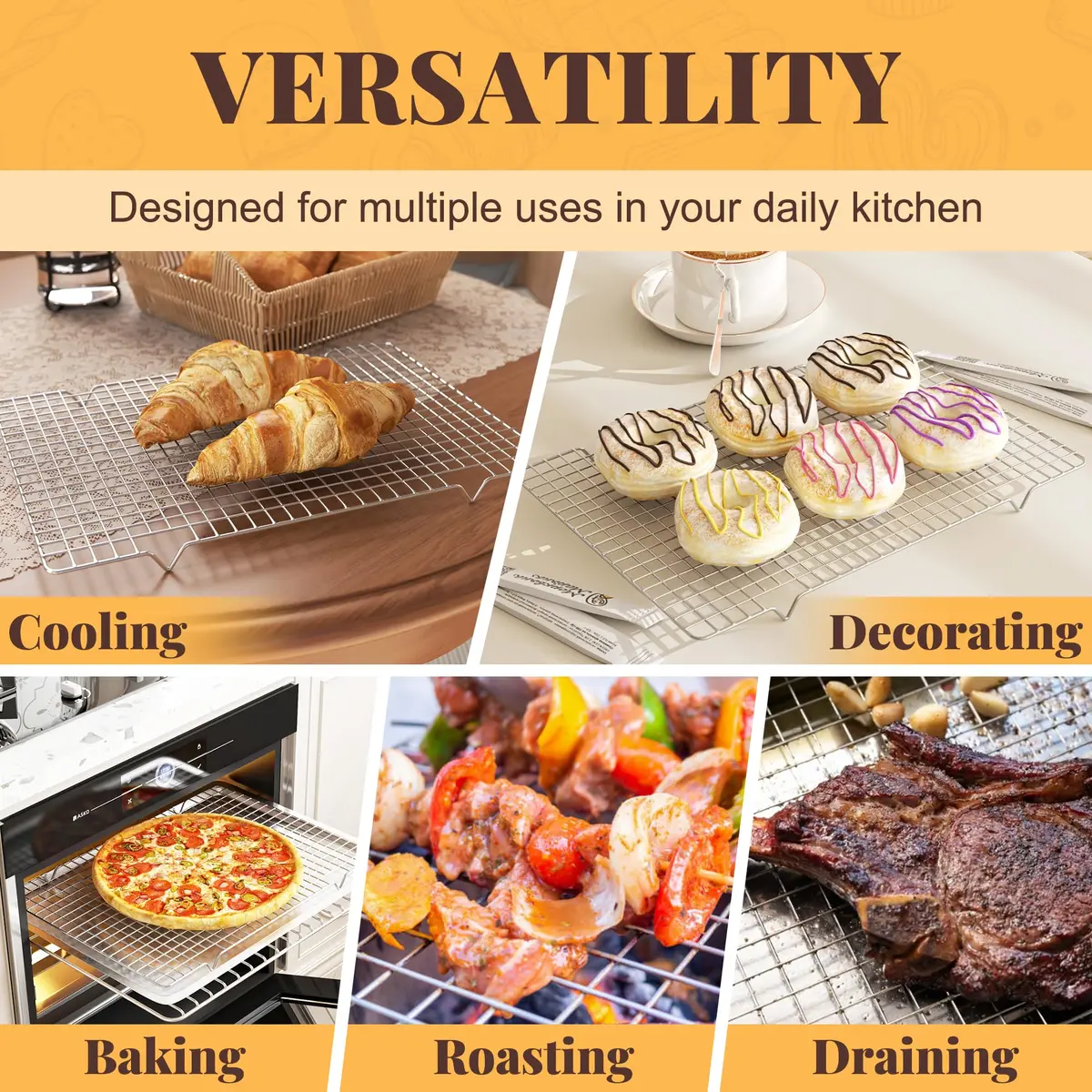 LIEMAND 2 PCS Grid Wire Baking Cooling Racks 42.7cm x 29.8cm (16.85" x 11.65") | Oven Safe Stainless Steel Cooling Trays - view 6