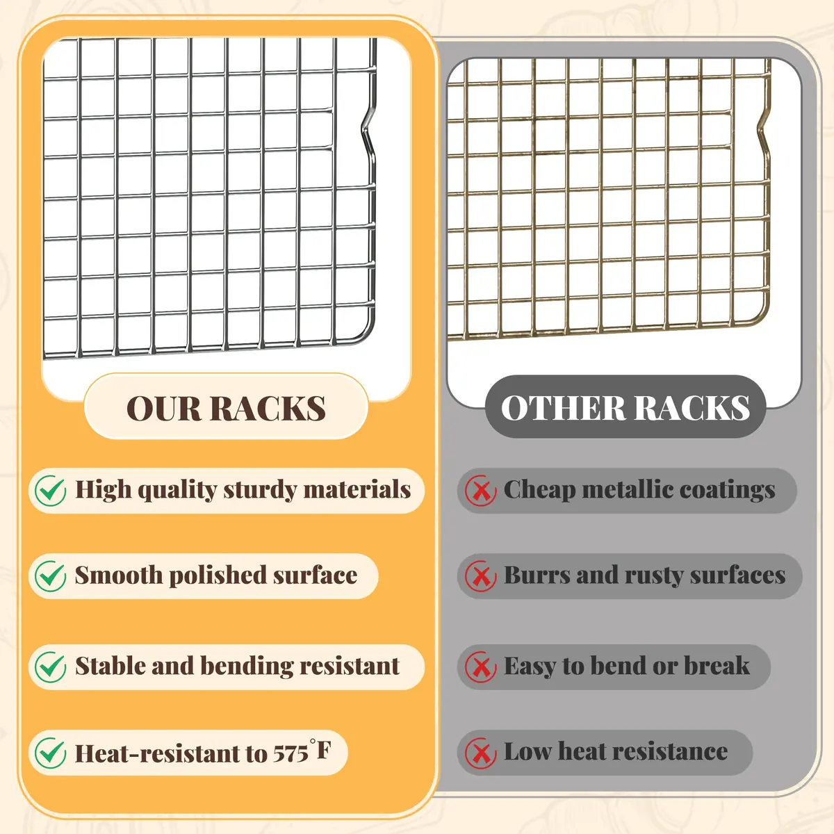 LIEMAND 2 PCS Grid Wire Baking Cooling Racks 42.7cm x 29.8cm (16.85" x 11.65") | Oven Safe Stainless Steel Cooling Trays - view 7