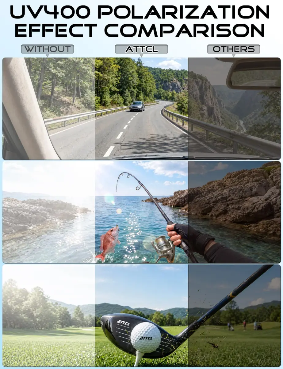 ATTCL Polarized Sunglasses Men Al-Mg Metal Ultralight UV400 for Driving | Rectangular Frame, Silver Mirrored Lenses - view 6