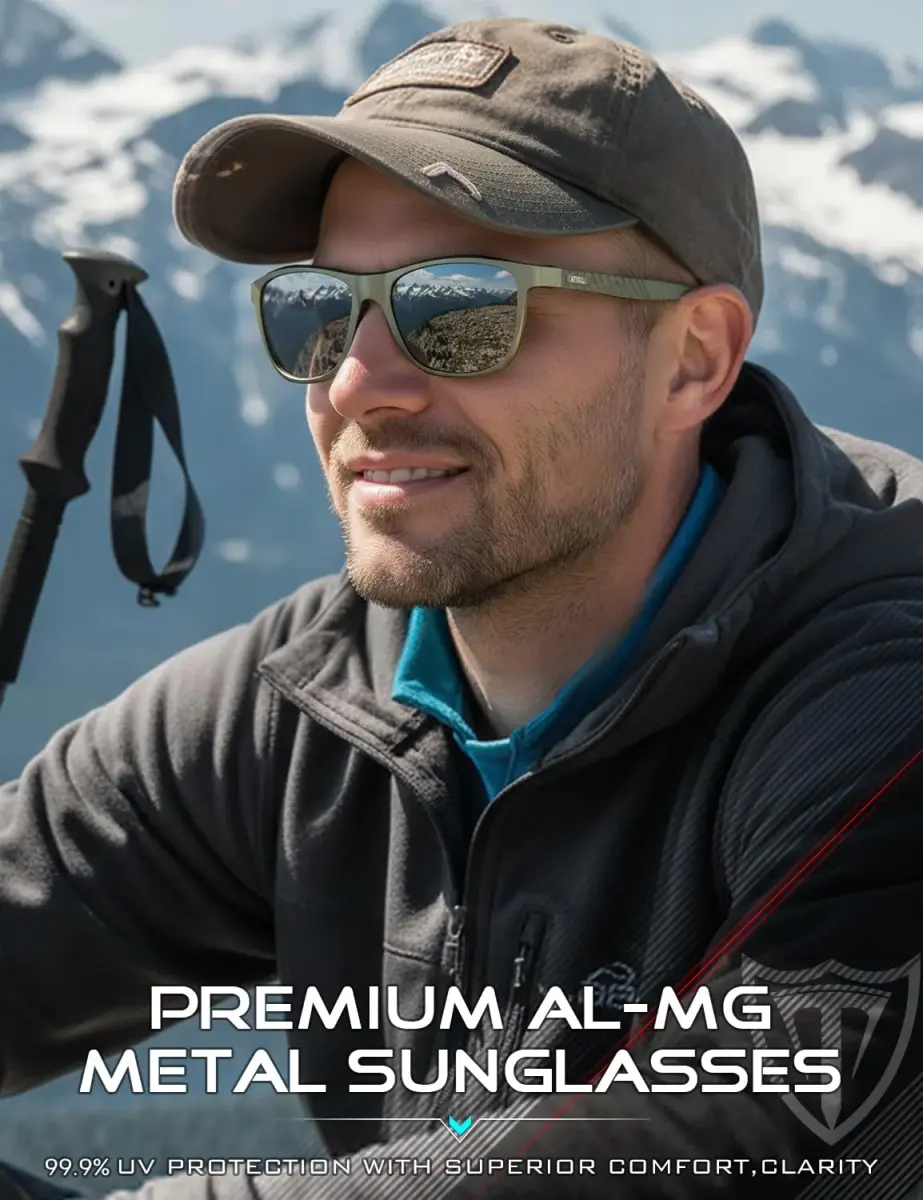 ATTCL Polarized Sunglasses Men Al-Mg Metal Ultralight UV400 for Driving | Rectangular Frame, Silver Mirrored Lenses - view 2