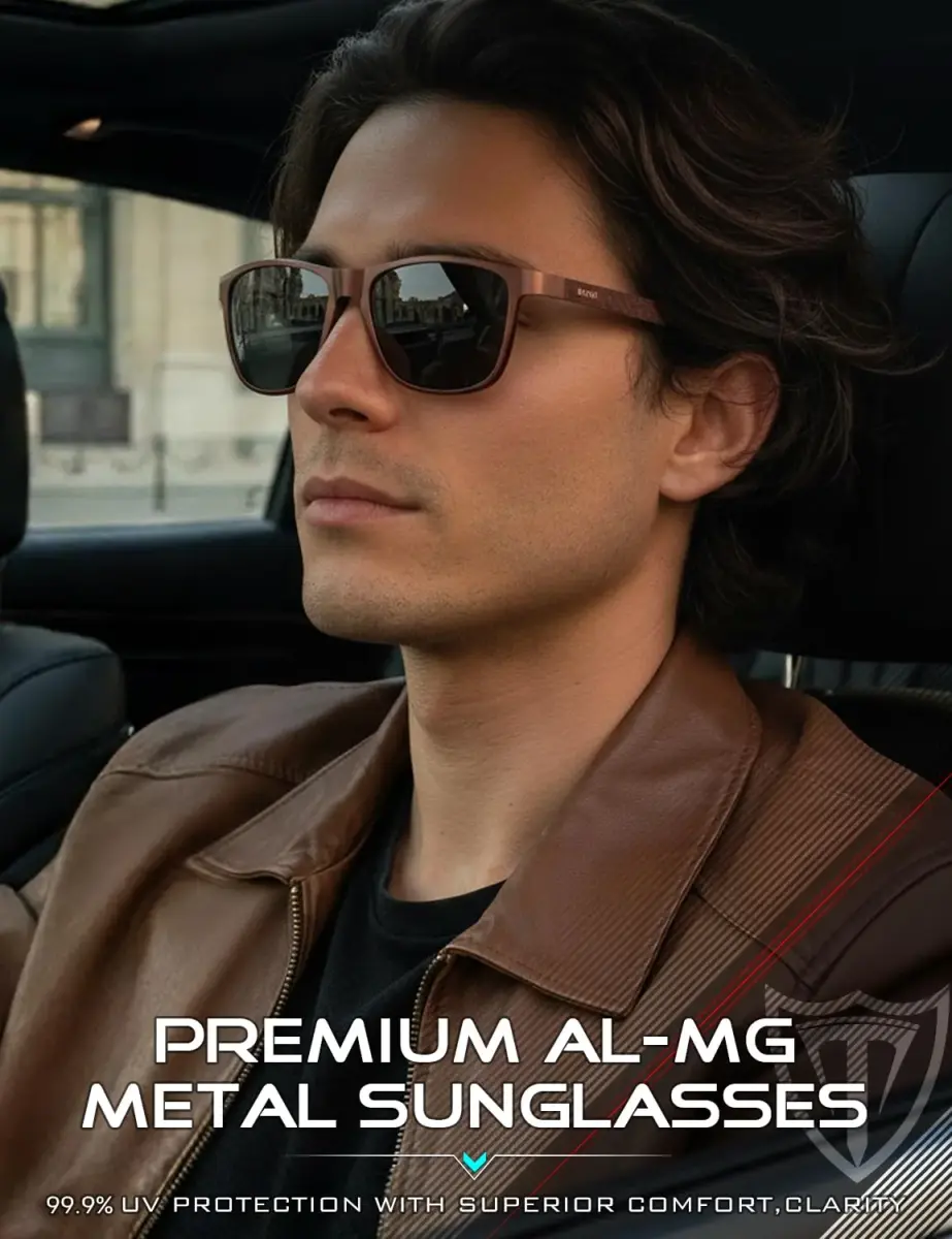 ATTCL Vermilion-Grey Polarized Sunglasses for Men - Al-Mg Metal Ultralight UV400 Driving Frame - view 2