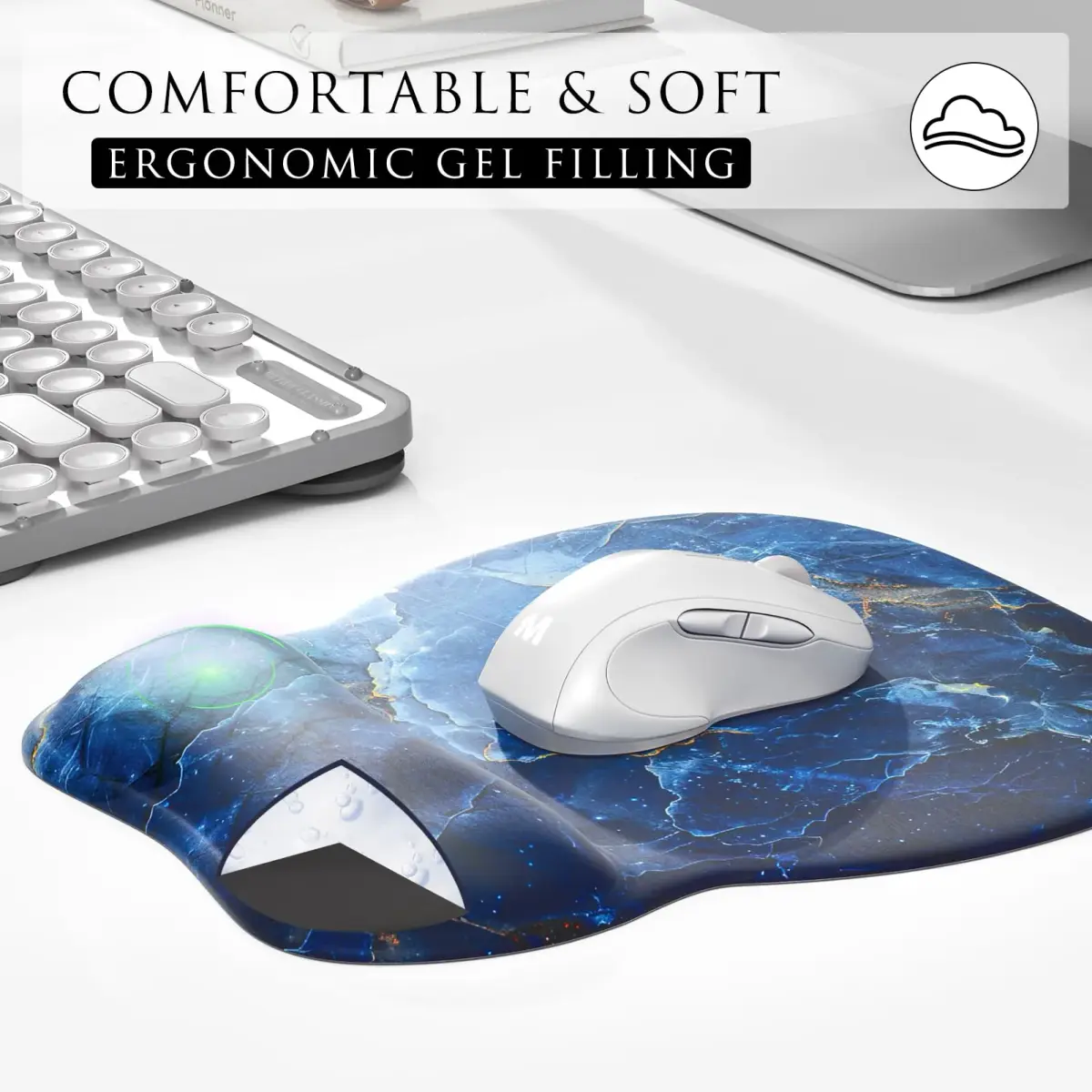 MROCO Ergonomic Mouse Pad with Gel Wrist Rest, 9.4 x 8.1 Inch Ocean Marble | Reduce Wrist Strain - view 3