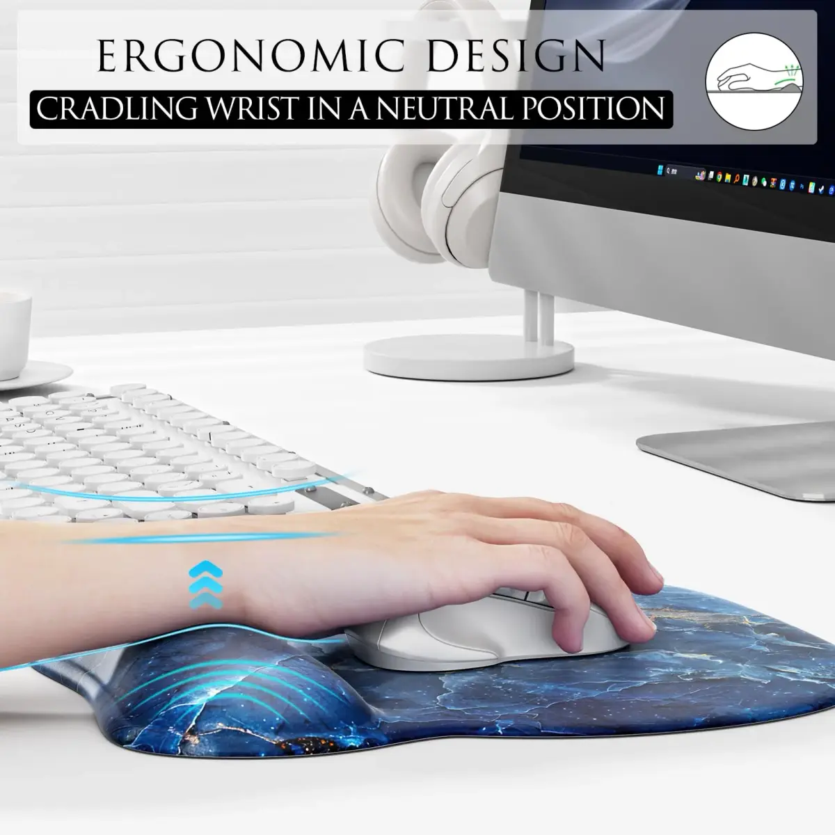MROCO Ergonomic Mouse Pad with Gel Wrist Rest, 9.4 x 8.1 Inch Ocean Marble | Reduce Wrist Strain - view 4