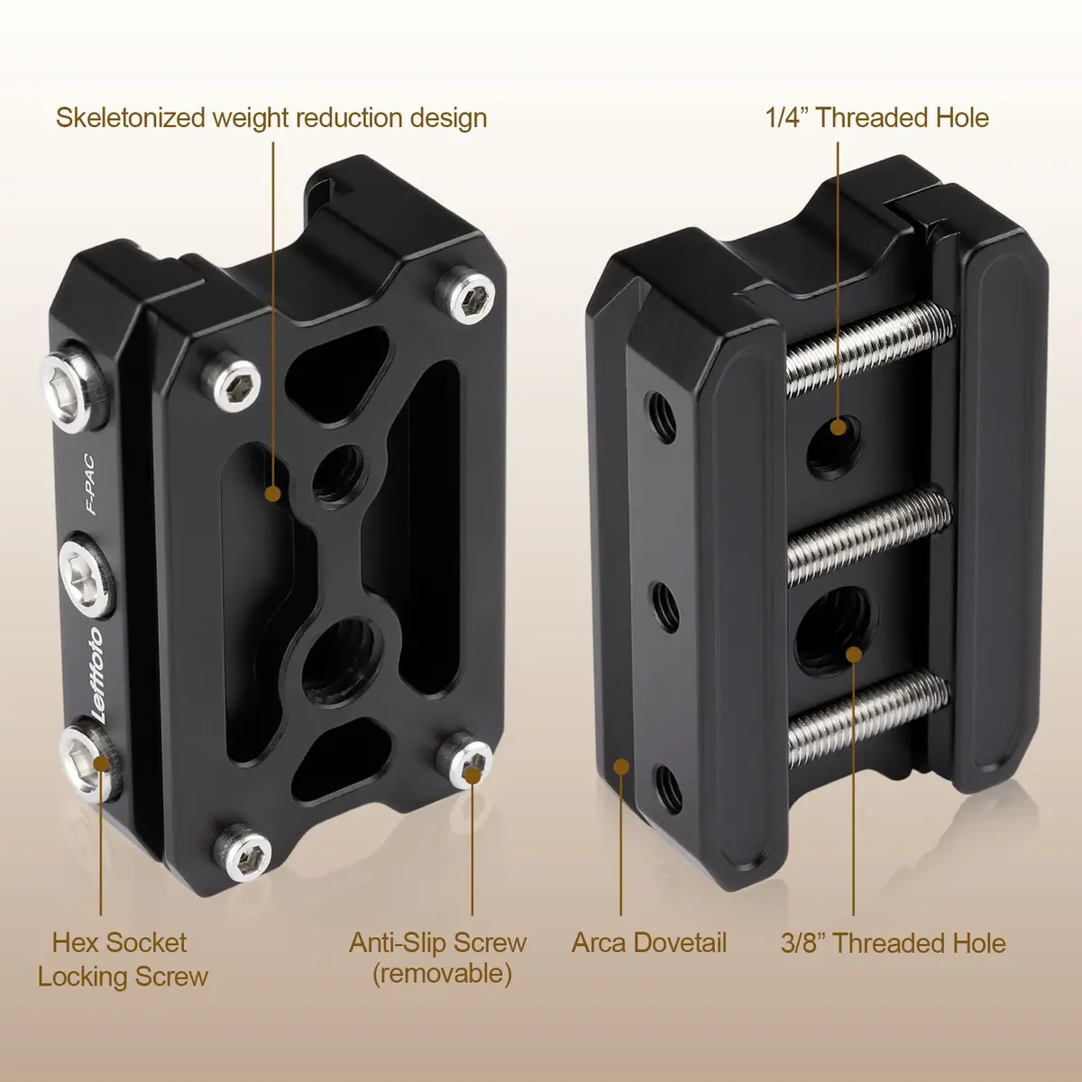 Leftfoto Picatinny Arca-Swiss Rail Clamp, Dual System, Safety Stops | Quick Lock, Aluminum CNC, 4 Stop Screws - view 7