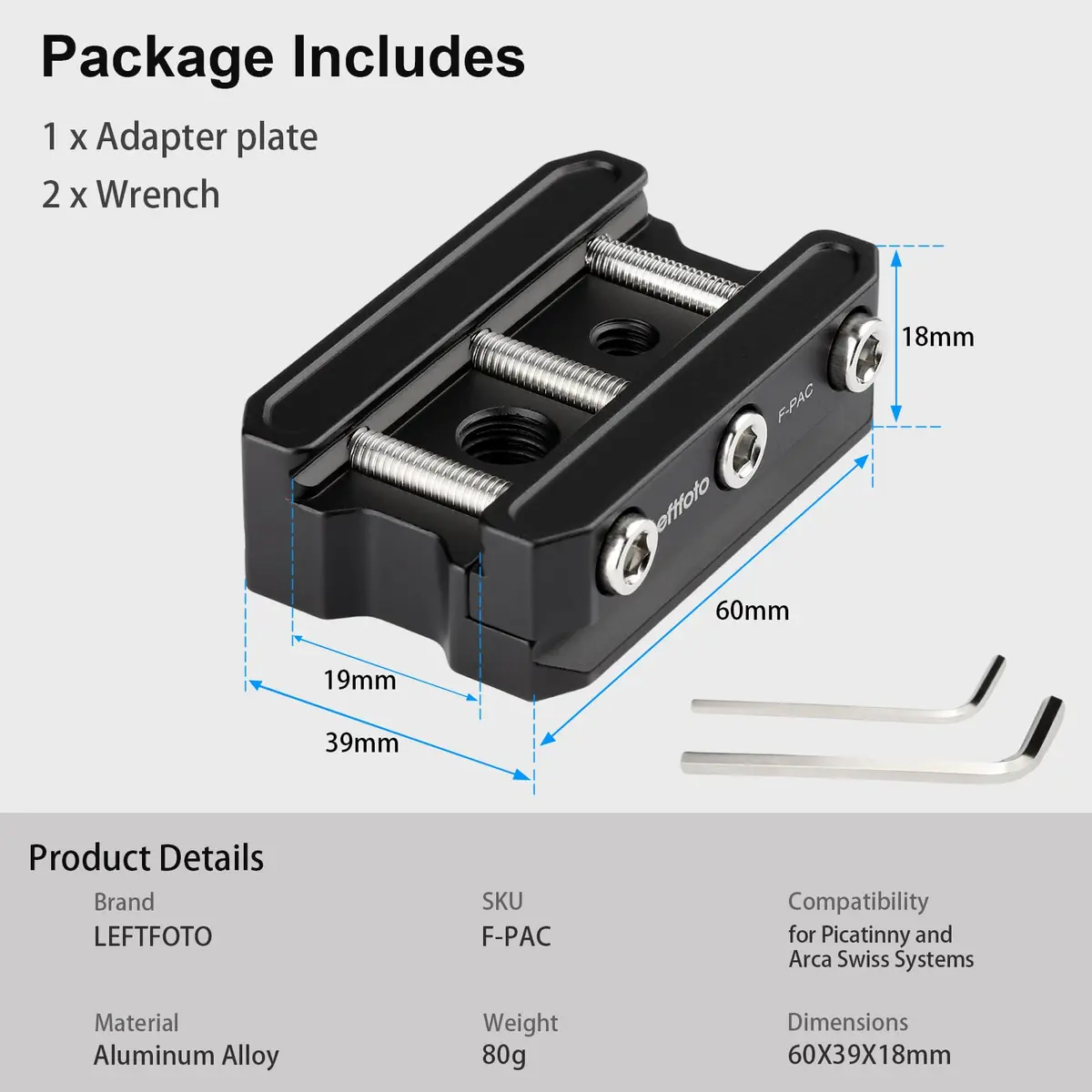 Leftfoto Picatinny Arca-Swiss Rail Clamp, Dual System, Safety Stops | Quick Lock, Aluminum CNC, 4 Stop Screws - view 8