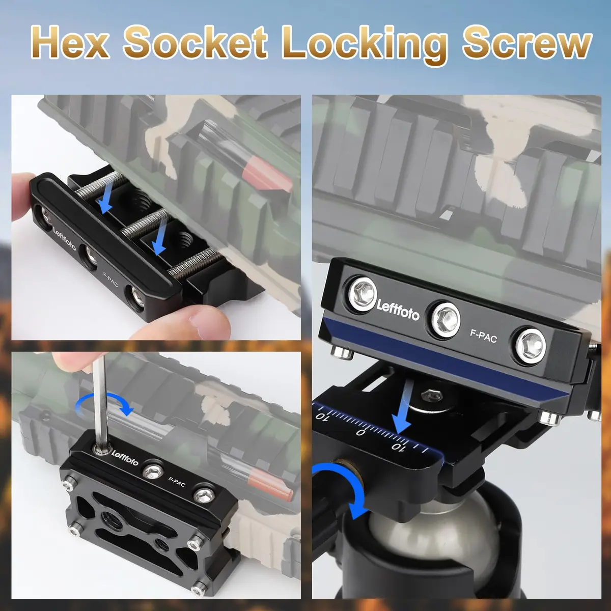 Leftfoto Picatinny Arca-Swiss Rail Clamp, Dual System, Safety Stops | Quick Lock, Aluminum CNC, 4 Stop Screws - view 3