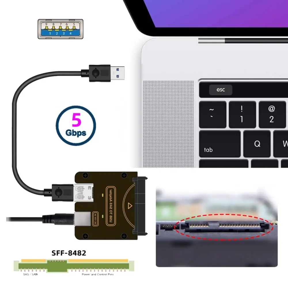 Xiwai SFF-8482 SAS 29Pin to 5Gbps USB 3.0 Raid Adapter Card | Supports SAS/SATA 6Gbps, 10x USB 2.0 - view 2