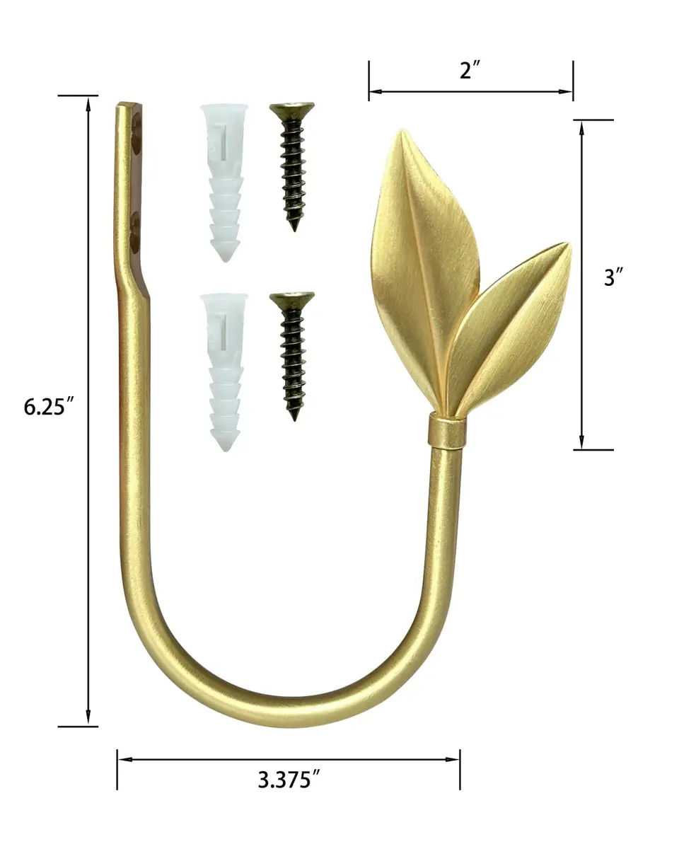 J JHOUSELIFESTYLE Gold Curtain Holdbacks 2 Pack | Elegant Metal Olive Leaf Wall Mount Hooks - view 6
