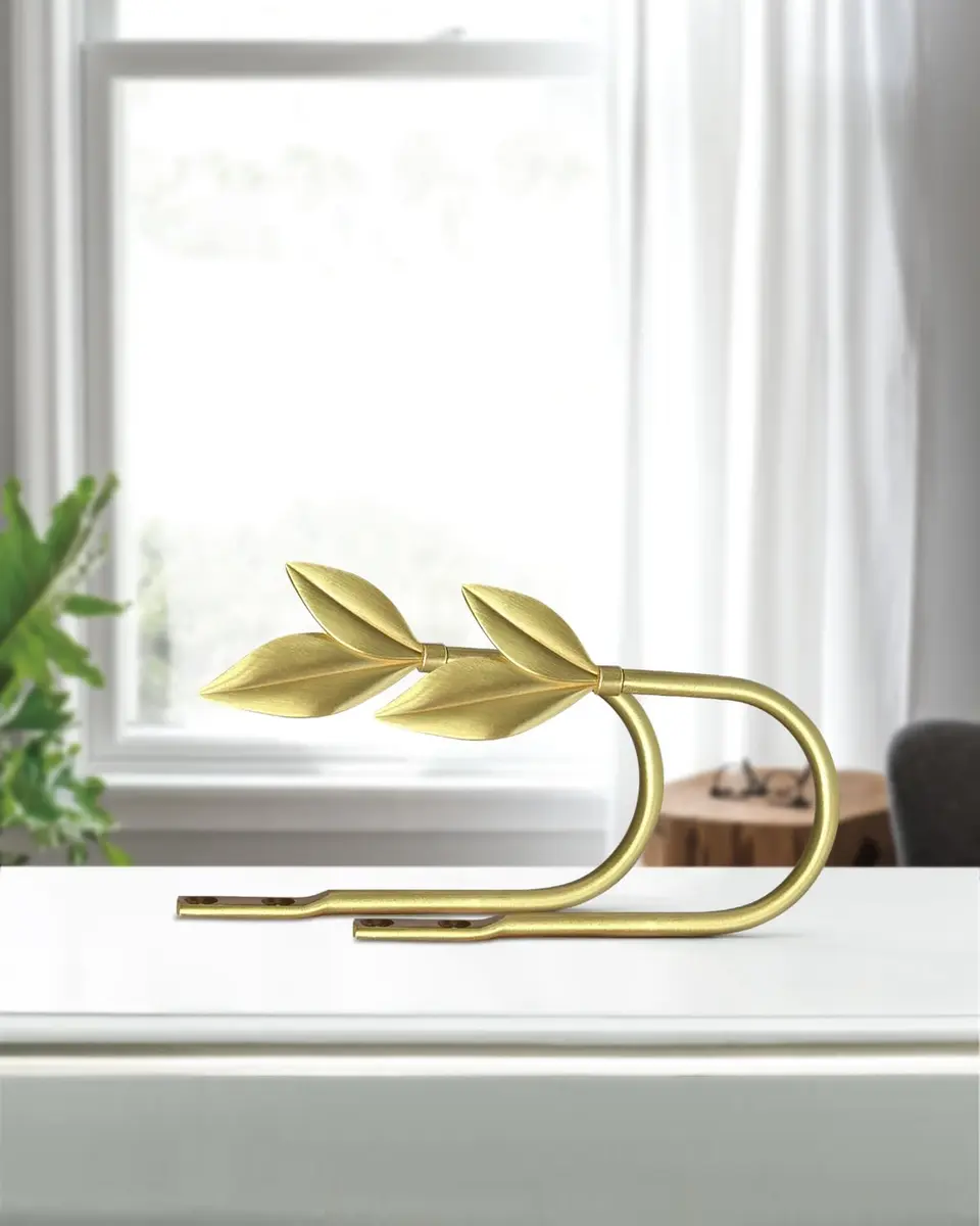 J JHOUSELIFESTYLE Gold Curtain Holdbacks 2 Pack | Elegant Metal Olive Leaf Wall Mount Hooks - view 4