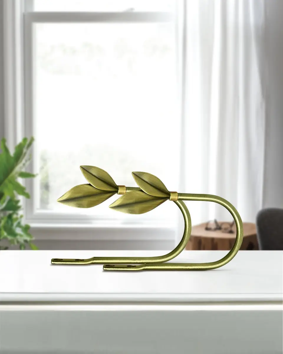 J JHOUSELIFESTYLE Antique Brass Curtain Holdbacks 2 Pack | Metal Olive Leaf Wall Mounted Decor (6.25 inch) - view 2