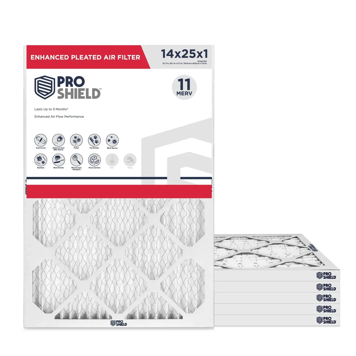 Proshield 14x25x1 MERV 11 Pleated HVAC Air Filter | 6 Pack for Dust & Allergens - main product image