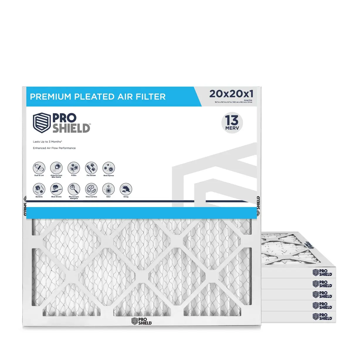 ProShield 20x20x1 MERV 13 Pleated HVAC Air Filter 6-Pack | Captures 90% of 1-3 Micron Particles - main product image