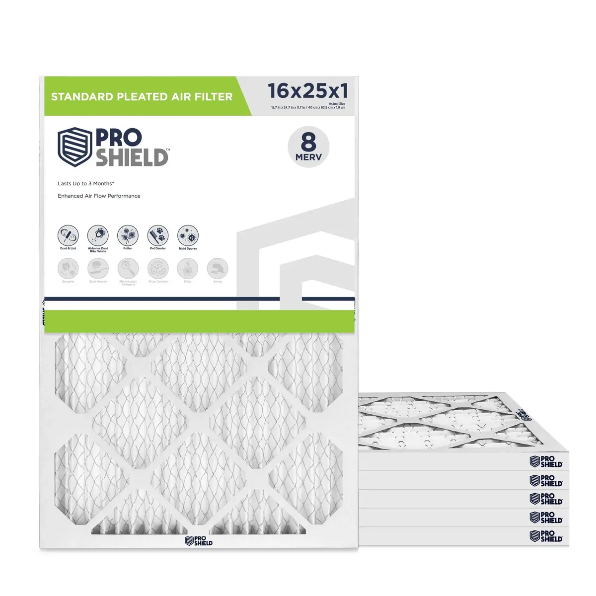 Proshield 16x25x1 MERV 8 HVAC Air Filter | 6 Pack, Made in USA, Pleated, 3-Month Life - main product image