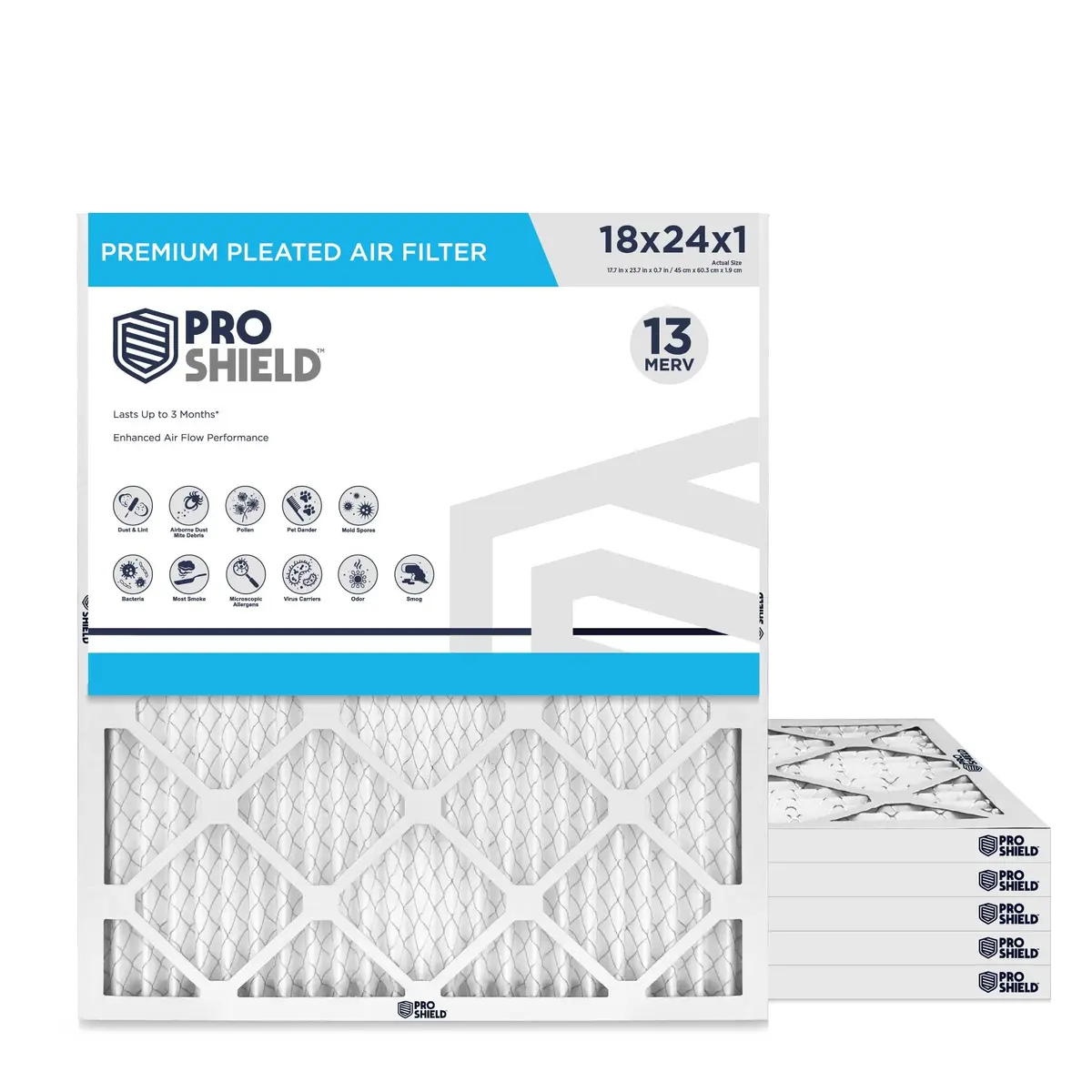 ProShield 18x24x1 MERV 13 Pleated HVAC Air Filter 6-Pack | Captures 90% of 1-3 Micron Particles - main product image