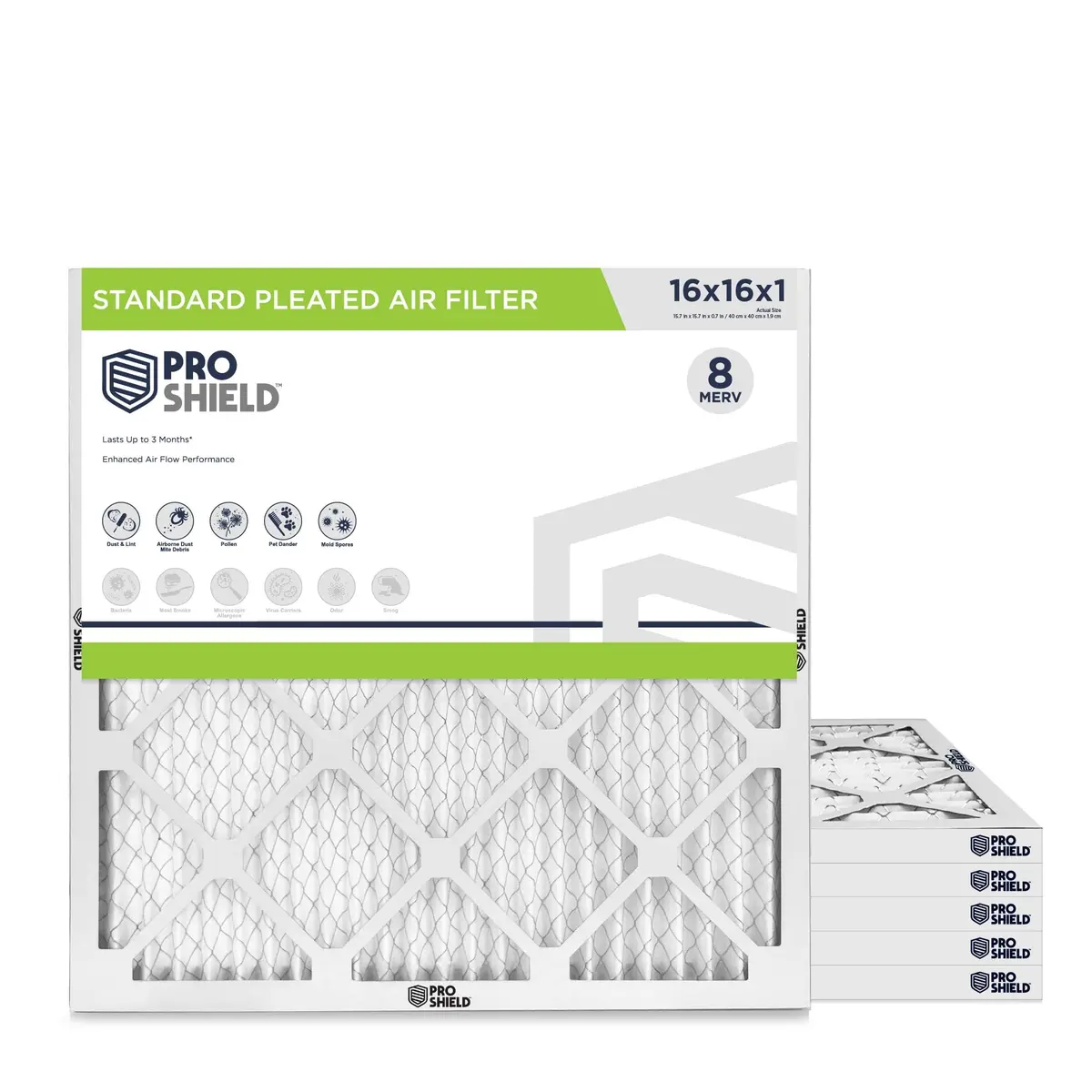 Proshield 16x16x1 MERV 8 Pleated HVAC Air Filter | 6 Pack for Indoor Air Quality - main product image