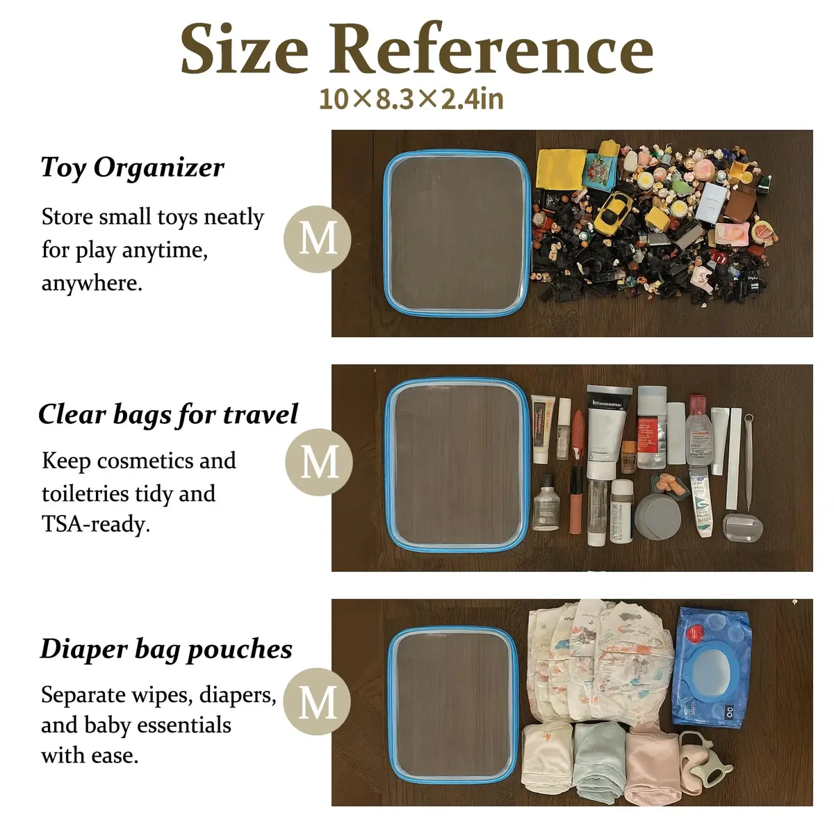 WELPIRT Clear Zipper Pouches, Hard Shell Zipper Case (M+3S) | Waterproof, Stackable, Transparent Organizer - view 5