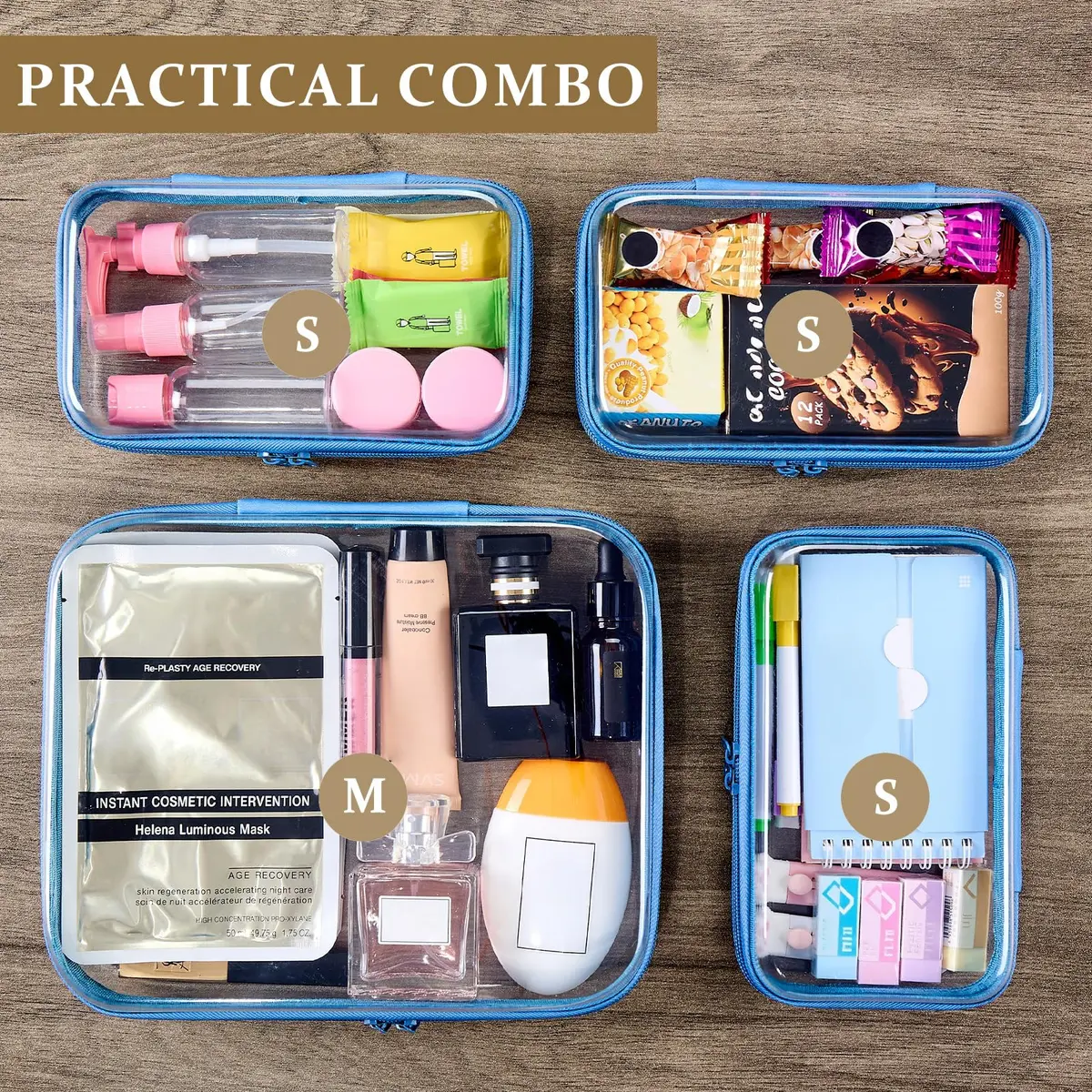 WELPIRT Clear Zipper Pouches, Hard Shell Zipper Case (M+3S) | Waterproof, Stackable, Transparent Organizer - view 3