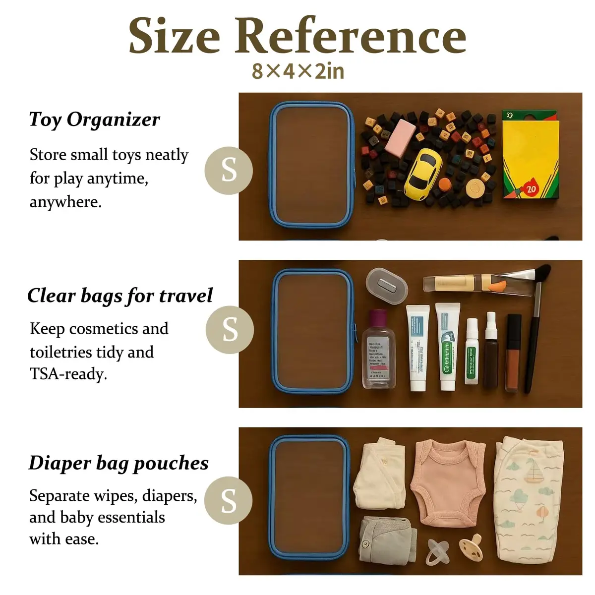 WELPIRT Clear Zipper Pouches, Hard Shell Zipper Case (M+3S) | Waterproof, Stackable, Transparent Organizer - view 4