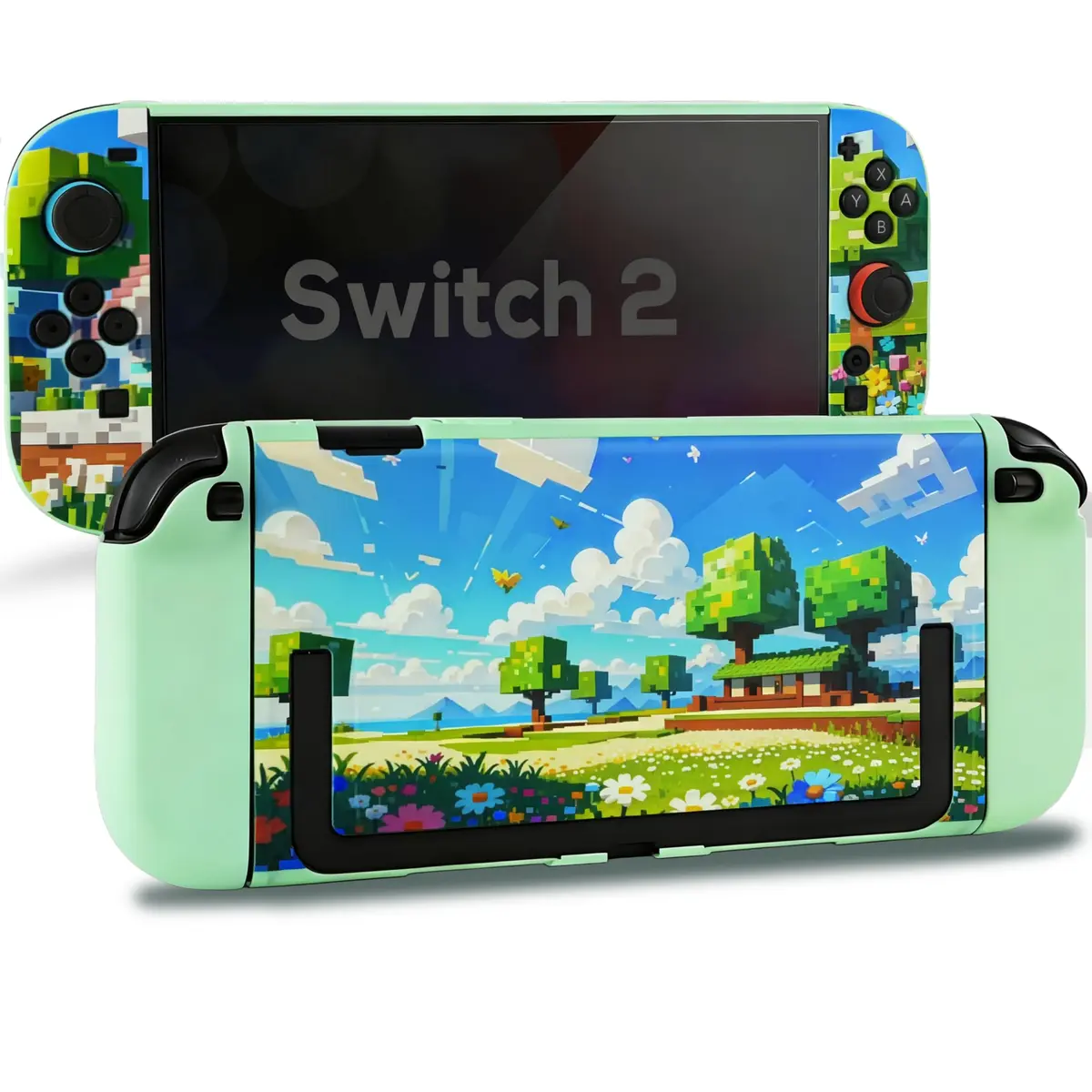 TIKOdirect Protective Case for Switch 2, Hard Back Shell & Soft Grip, Green Flower | Dockable PC TPU Cover - main product image