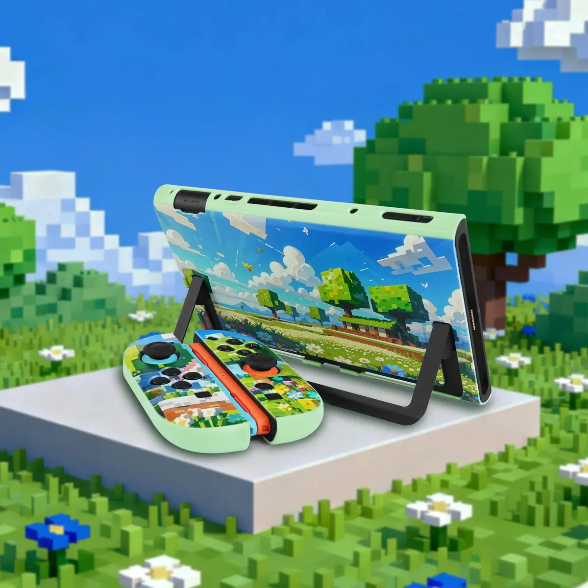 TIKOdirect Protective Case for Switch 2, Hard Back Shell & Soft Grip, Green Flower | Dockable PC TPU Cover - view 6