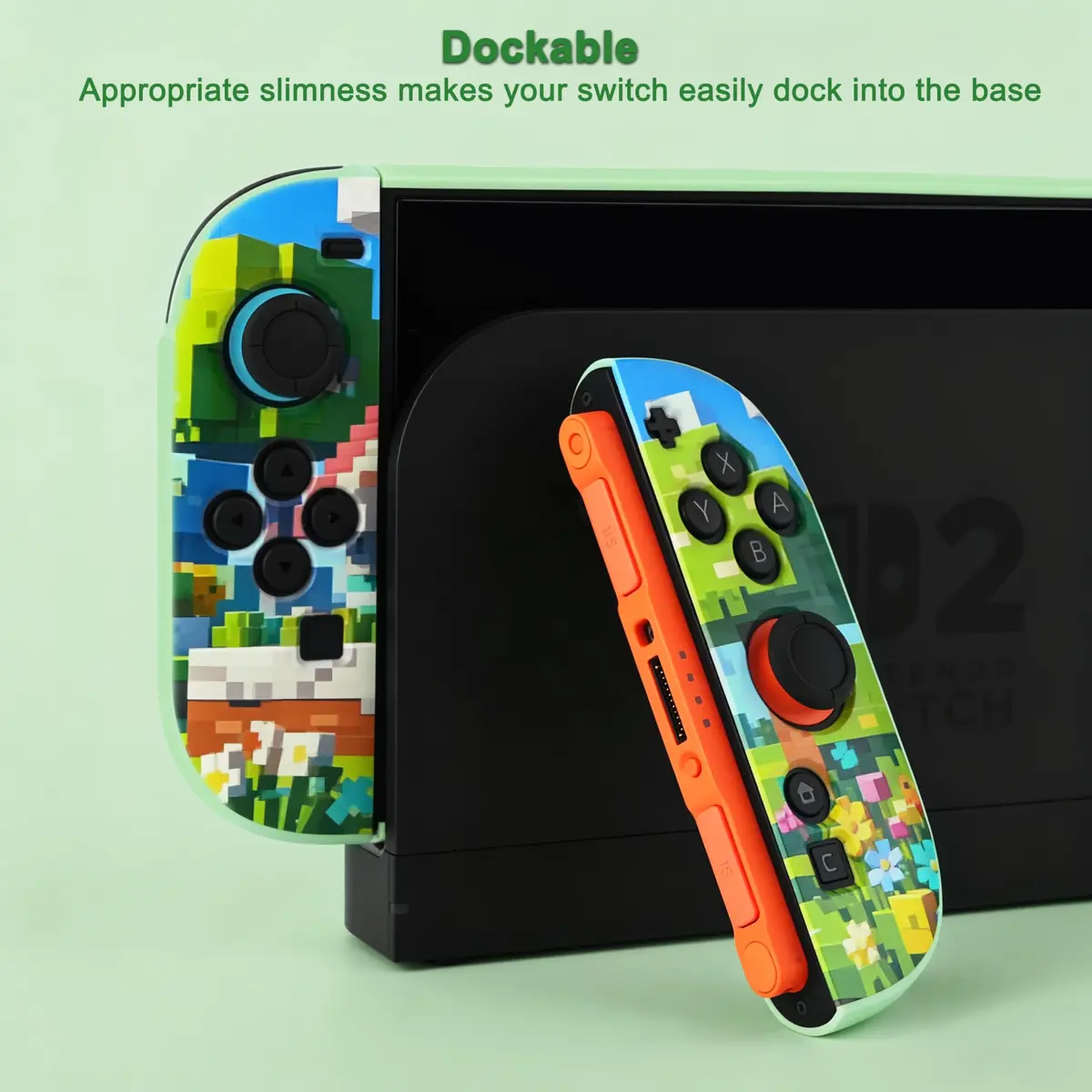TIKOdirect Protective Case for Switch 2, Hard Back Shell & Soft Grip, Green Flower | Dockable PC TPU Cover - view 2
