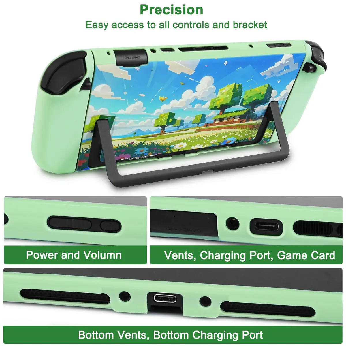 TIKOdirect Protective Case for Switch 2, Hard Back Shell & Soft Grip, Green Flower | Dockable PC TPU Cover - view 3