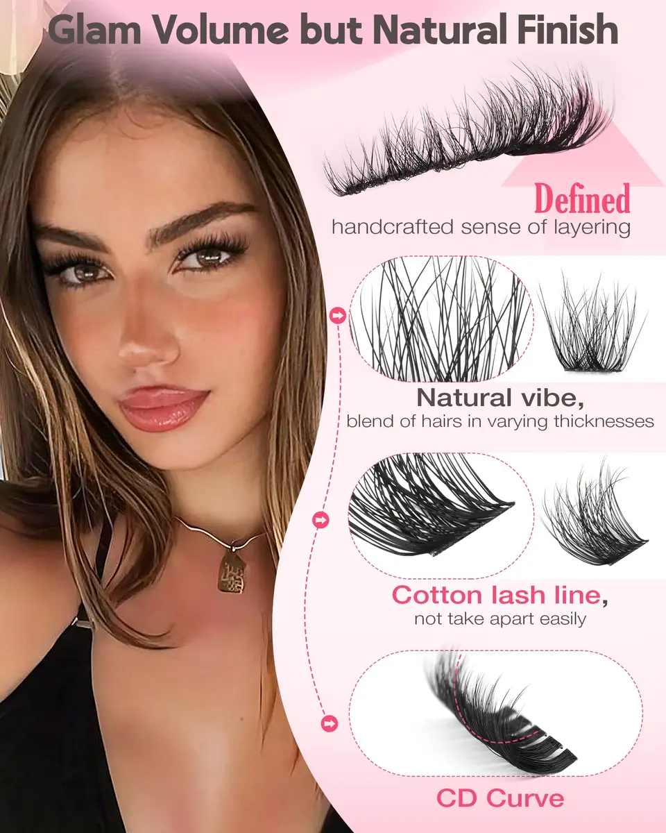 Goddvenus Natural Wispy Lash Clusters 132pcs | Fluffy CD Curl DIY Individual Eyelash Extensions (10-16mm) - view 5