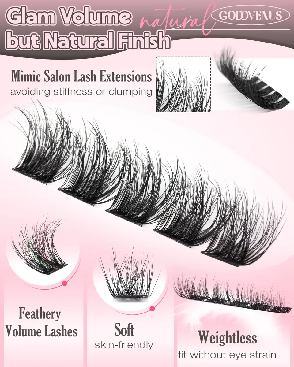 Goddvenus Natural Wispy Lash Clusters 132pcs | Fluffy CD Curl DIY Individual Eyelash Extensions (10-16mm) - view 6