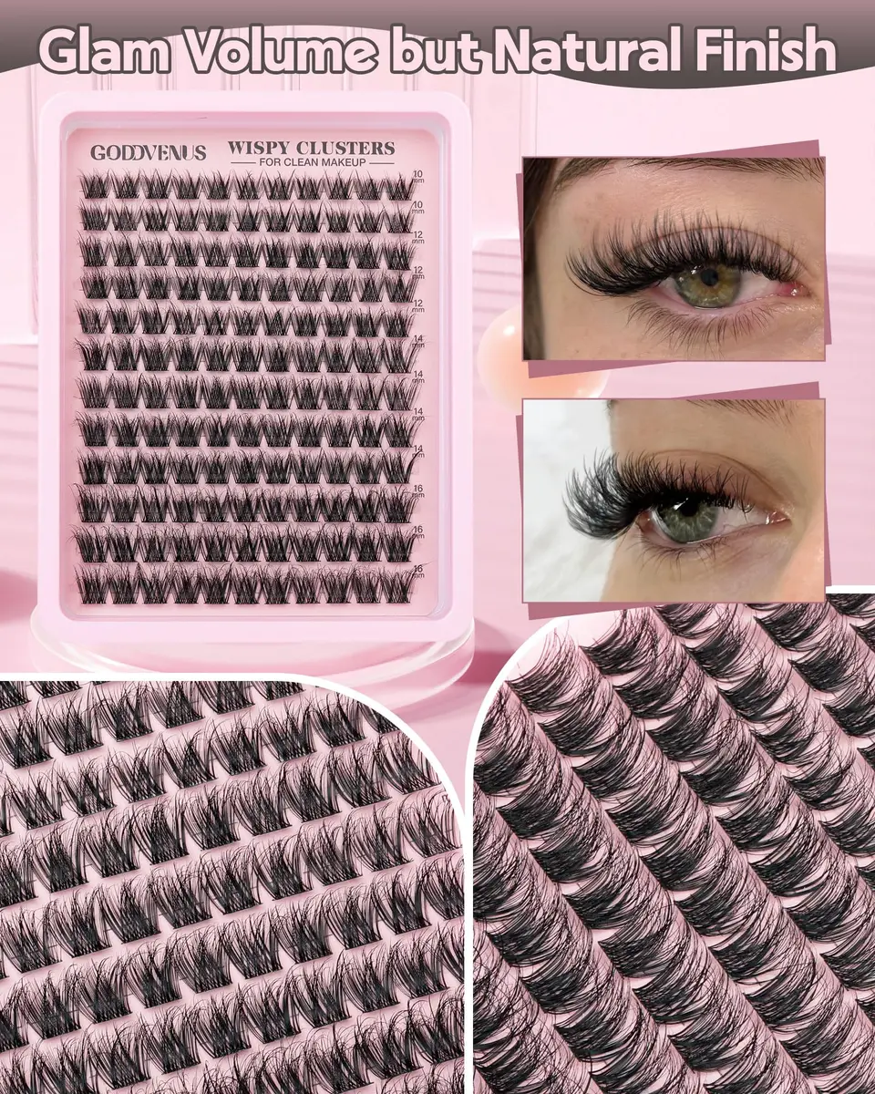 Goddvenus Natural Wispy Lash Clusters 132pcs | Fluffy CD Curl DIY Individual Eyelash Extensions (10-16mm) - view 7