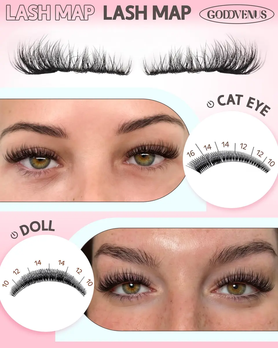 Goddvenus Natural Wispy Lash Clusters 132pcs | Fluffy CD Curl DIY Individual Eyelash Extensions (10-16mm) - view 3