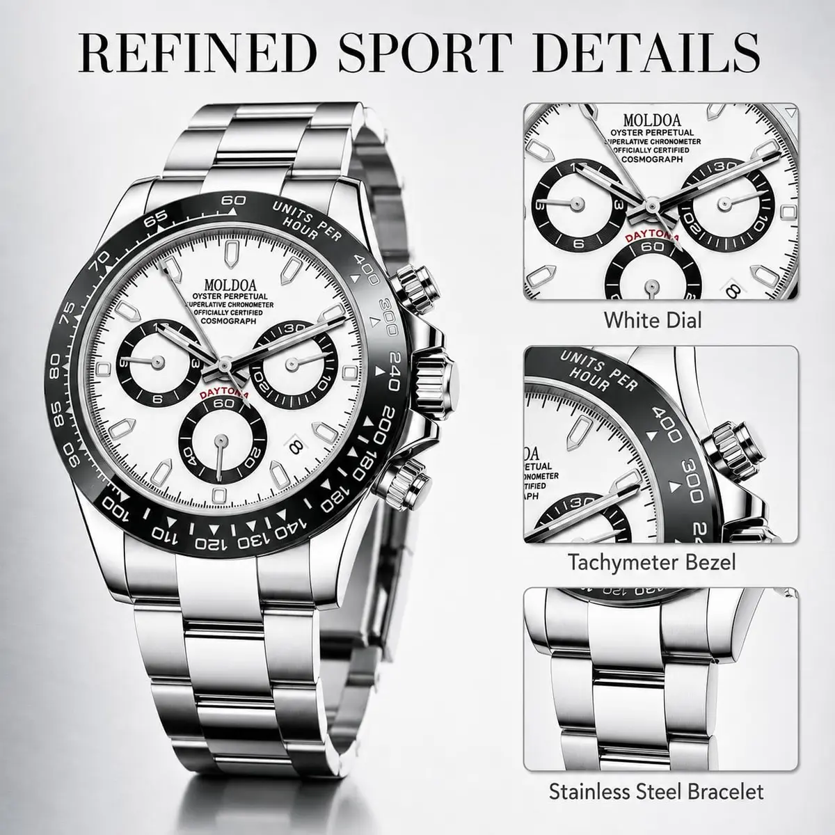 MASTOP Men's Panda Chronograph Quartz Watch 44mm (1.73 in) | Luxury Sports Watch with Silicone Strap - view 4