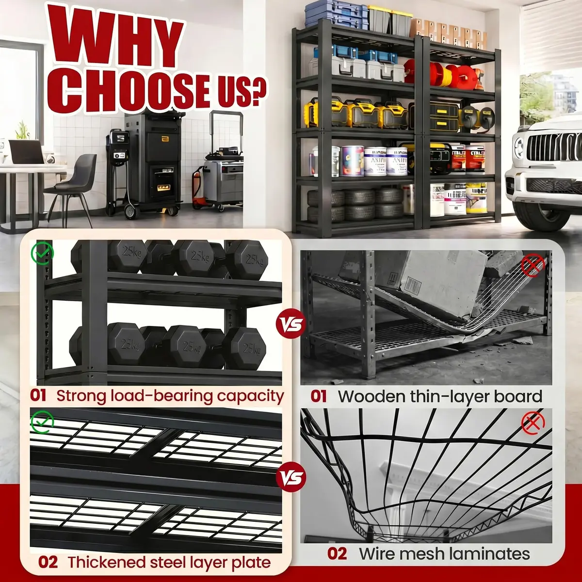 FOSTOKO Heavy Duty Garage Shelving 72"H x 35"W x 16"D | 5-Tier Adjustable Metal Storage Rack for Warehouse & Workshop - view 5